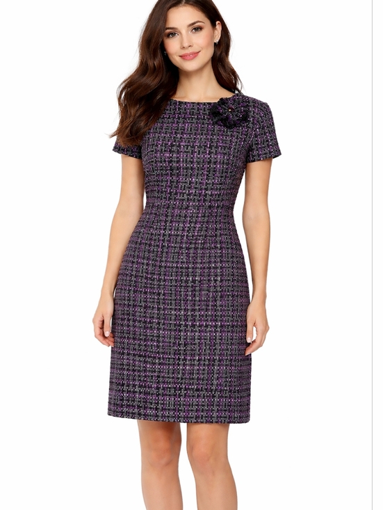 Eliza J Dresses & Skirts - ELIZA J. BLACK GRAY & PURPLE SHORT SLEEVE TWEED SHIFT DRESS SIZE LARGE